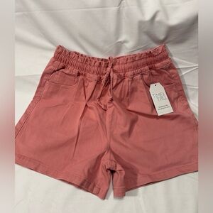 Time and Tru coral colored paper bag High Waist Shorts